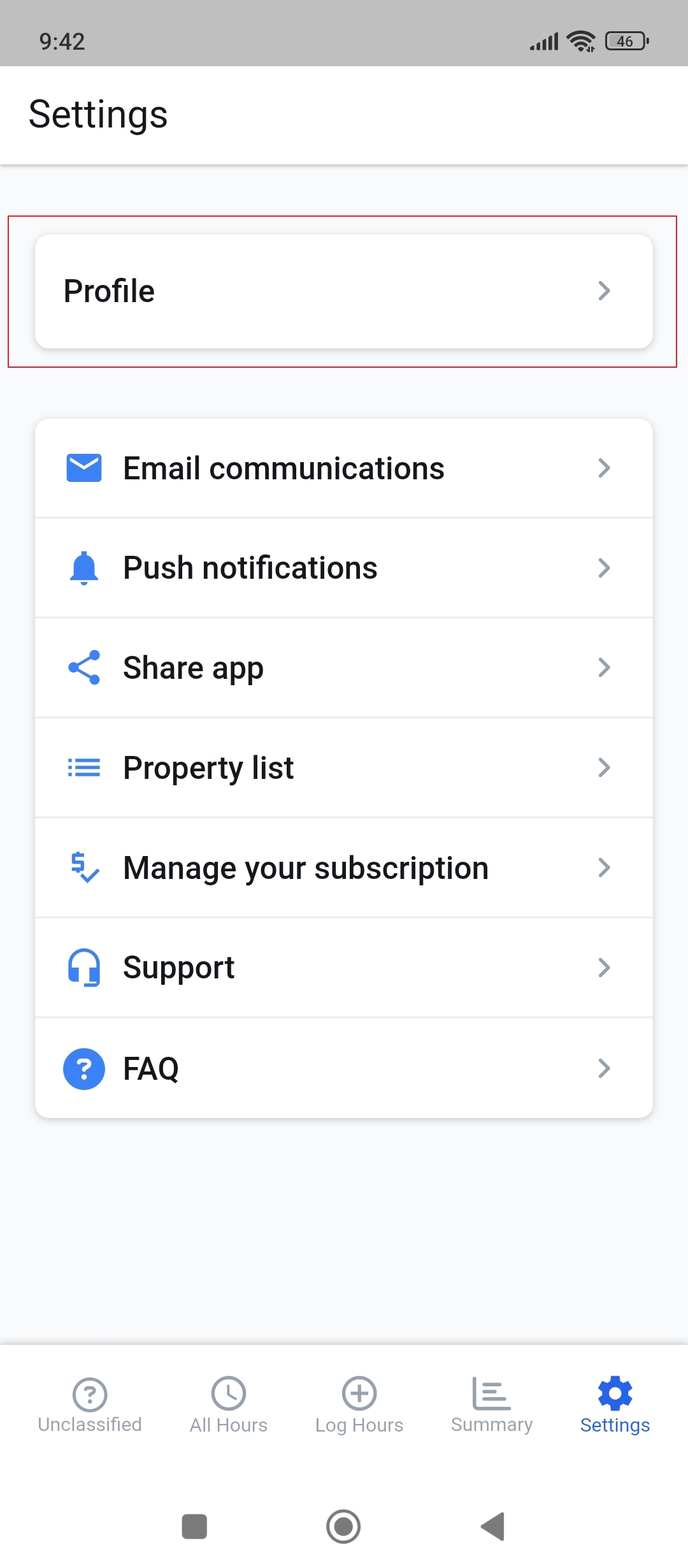 Select profile from settings
